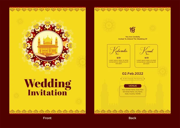 Projeto Modelo Cartão Convite Casamento Indiano — Vetor de Stock