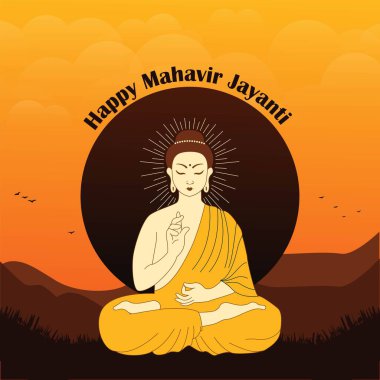 Mutlu Mahavir Jayanti grafik sancak şablonu basit ve modern illüstrasyon tarzı. 