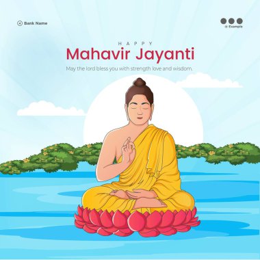 Mutlu Mahavir Jayanti grafik sancak şablonu basit ve modern illüstrasyon tarzı. 