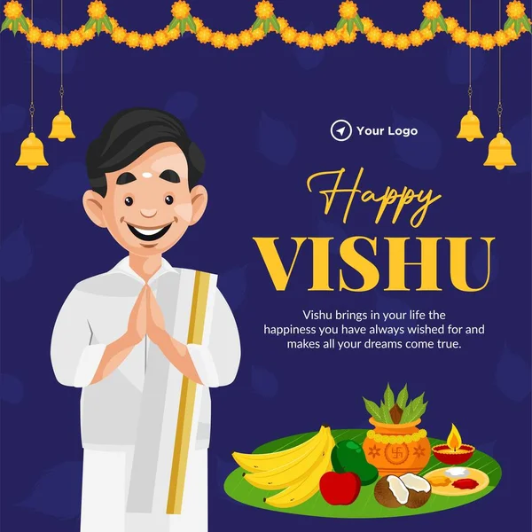 Tradiční Indické Kerala Festival Happy Vishu Banner Design Šablony — Stockový vektor
