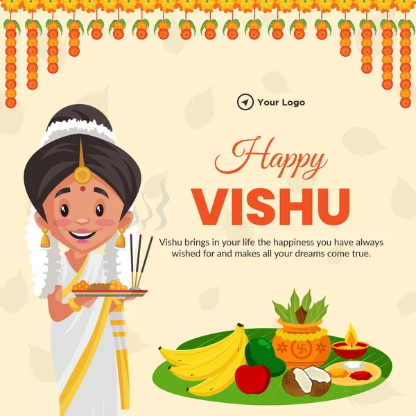 Tradiční Indické Kerala Festival Happy Vishu Banner Design Šablony — Stockový vektor