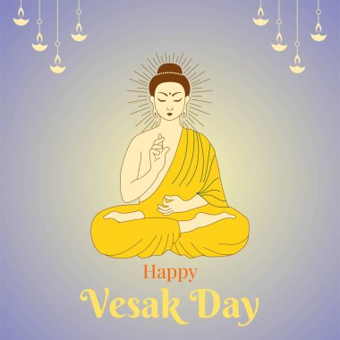 Mutlu Vesak Günü 'nün yaratıcı tasarımı ya da Buda Purnima pankartı şablonu.  