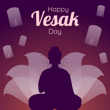 Mutlu Vesak Günü 'nün yaratıcı tasarımı ya da Buda Purnima pankartı şablonu.  