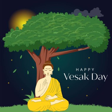 Mutlu Vesak Günü 'nün yaratıcı tasarımı ya da Buda Purnima pankartı şablonu. 