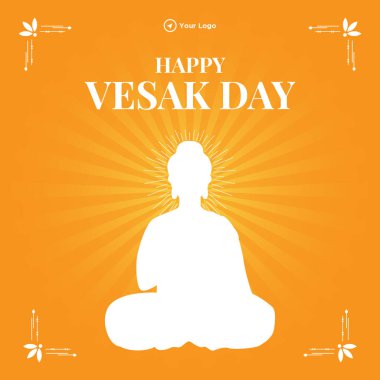 Mutlu Vesak Günü 'nün yaratıcı tasarımı ya da Buda Purnima pankartı şablonu.  