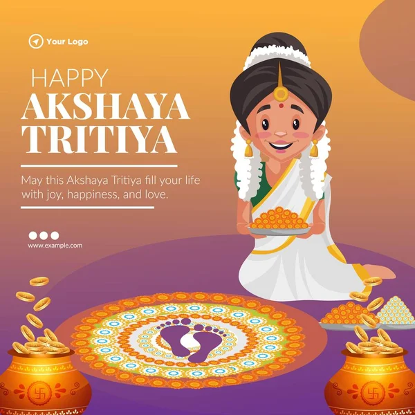 Festa Indù Happy Akshaya Tritiya Banner Design Template — Vettoriale Stock