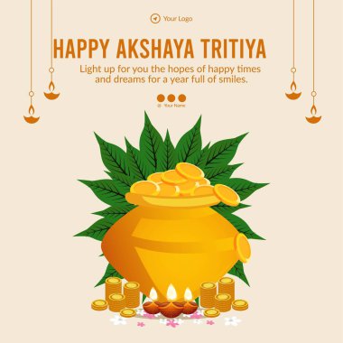 Akshaya Tritiya afiş şablonunun düz tasarımı. 