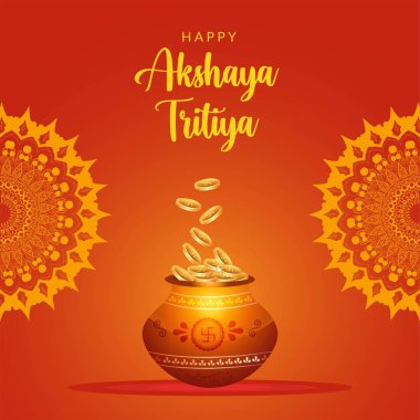 Akshaya Tritiya afiş şablonunun düz tasarımı. 