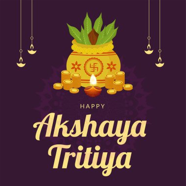 Akshaya Tritiya afiş şablonunun düz tasarımı. 