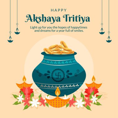 Akshaya Tritiya afiş şablonunun düz tasarımı. 