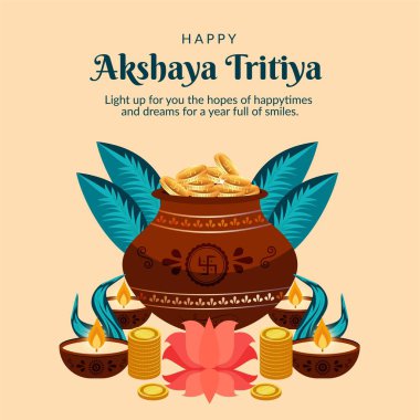 Akshaya Tritiya afiş şablonunun düz tasarımı. 