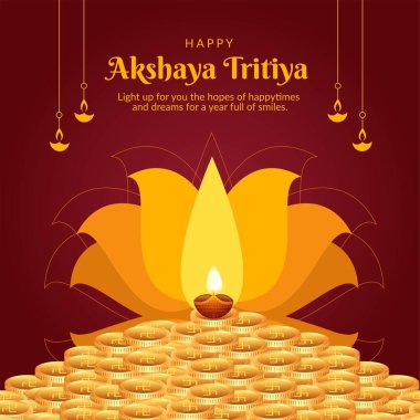 Akshaya Tritiya afiş şablonunun düz tasarımı. 