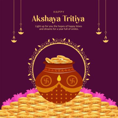 Akshaya Tritiya afiş şablonunun düz tasarımı. 