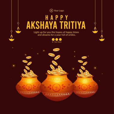 Akshaya Tritiya afiş şablonunun düz tasarımı. 