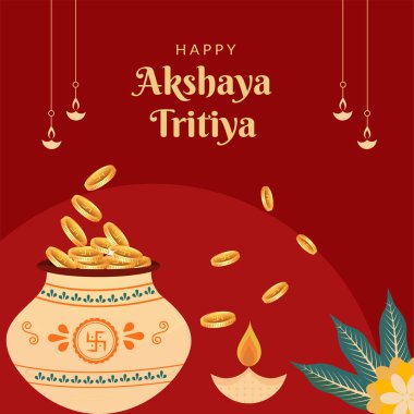 Akshaya Tritiya afiş şablonunun düz tasarımı. 