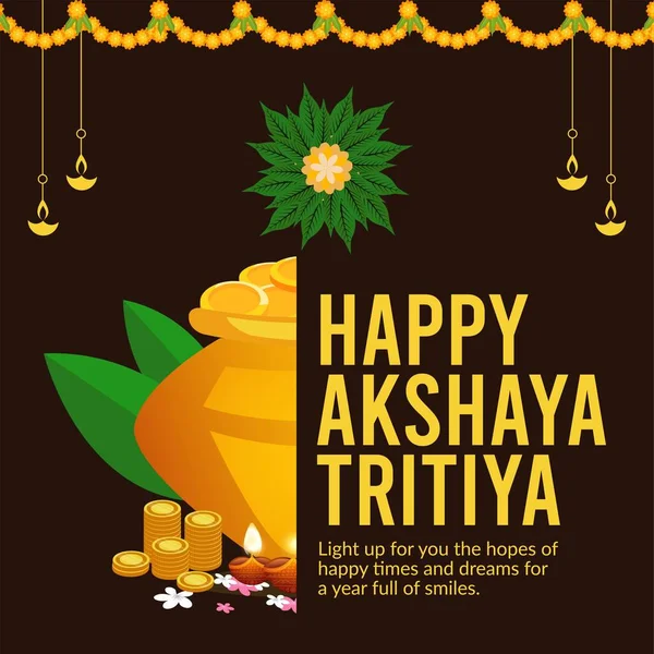 Akshaya Tritiya afiş şablonunun düz tasarımı. 