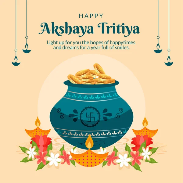 Akshaya Tritiya afiş şablonunun düz tasarımı. 