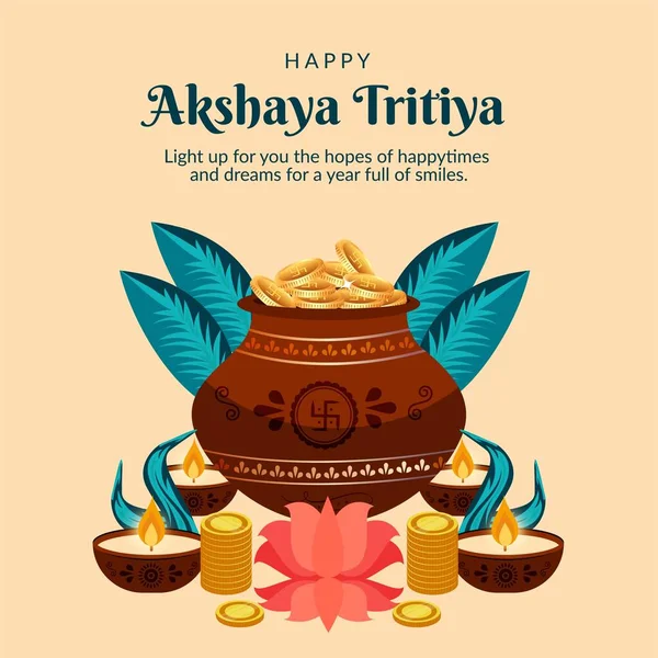 Akshaya Tritiya afiş şablonunun düz tasarımı. 