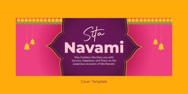 Happy Sita Navami çizgi film stili şablonunun yaratıcı kapak tasarımı. 