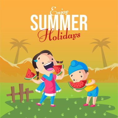 Yaz tatili afiş tasarım şablonunun tadını çıkar.  