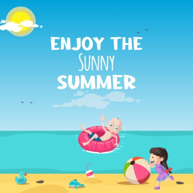 Güneşli yaz pankartı tasarım şablonunun keyfini çıkar. 