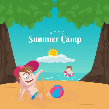 Mutlu yaz kampı afiş tasarım şablonu. 
