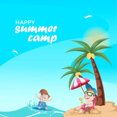 Mutlu yaz kampı afiş tasarım şablonu. 