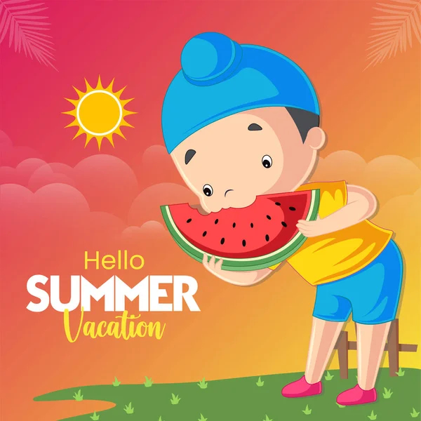 Hello Summer Vacation Banner Design Template — Stockvektor