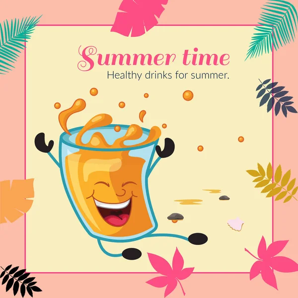 Summer Time Healthy Drinks Summer Banner Design Template — Stockvektor