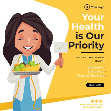Banner design of your health is our priority template. 