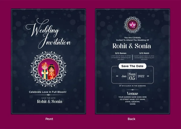 Традиційна Індійська Весільна Листівка Запрошенням — стоковий вектор