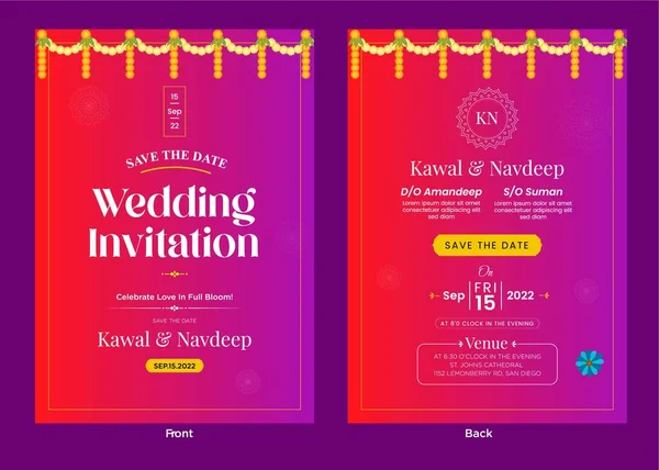 Традиційна Індійська Весільна Листівка Запрошенням — стоковий вектор