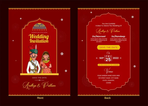 Gyönyörű Indiai Esküvői Meghívó Kártya Sablon Design — Stock Vector