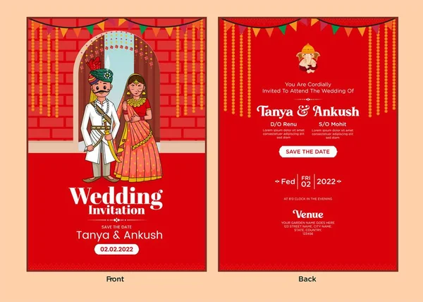 Piękny Indyjski Ślub Zaproszenie Karty Szablon Projektu — Wektor stockowy