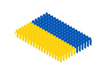 Yaşlılar 3D izometrik ikon pictogram Ukrayna ulusal bayrak deseni mavi ve sarı renk, Infografik nüfus yaşlanması toplum konsepti, arkaplan, kopyalama alanı, vektör çizimi