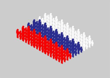 Aile halkı 3D izometrik ikon pictogram Rusya ulusal bayrak desen mavi ve beyaz renk, Infographic populasyon konsepti, düz tasarım illüstrasyon kopya alanı ile izole edilmiş, vektör alanı,