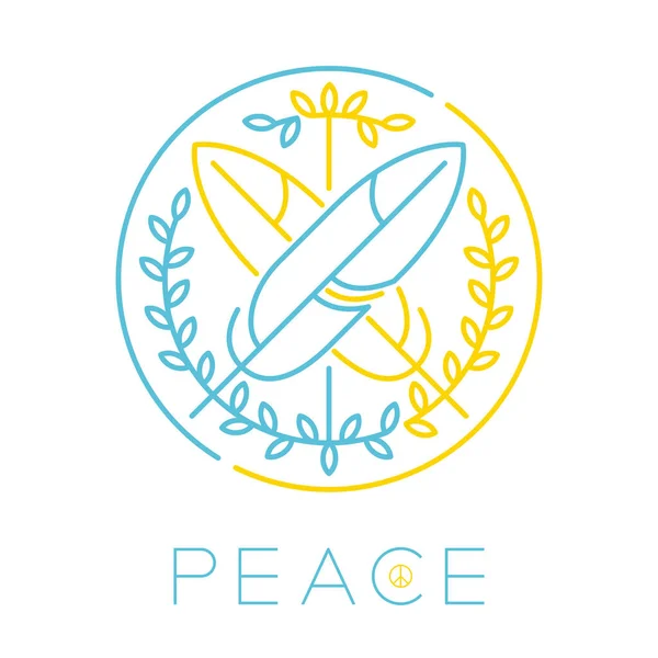 Логотип Мирное Перо Голубь Оливковой Веткой Редактируемый Штрих Синий Желтый — стоковый вектор