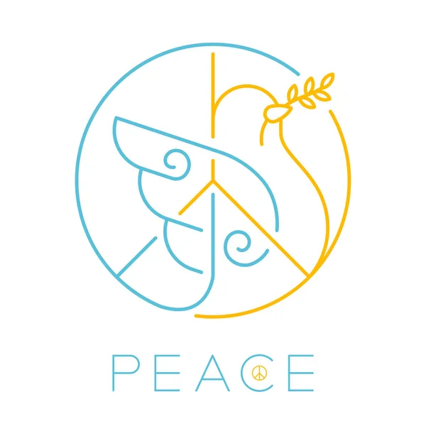 Logo Peace Duif Met Olijftak Bewerkbare Slag Blauw Oranje Kleur — Stockvector