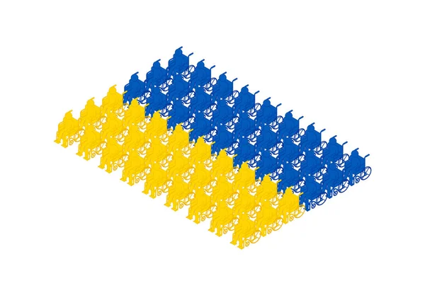 犠牲者の人々 3Dアイソメトリックアイコンピクトグラムウクライナ国旗のパターン青と黄色 インフォグラフィック人口戦争の苦しみの概念 背景にフラットデザインイラスト コピースペース ベクトル — ストックベクタ