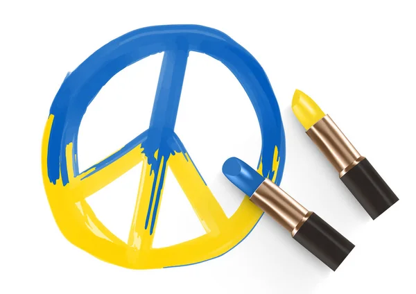 Vrede Pictogram Met Oekraïne Nationale Vlag Patroon Tekening Door Lipstick — Stockvector