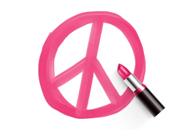 Vredespictogram Tekening Door Lippenstift Roze Kleur Bidden Voor Vreedzame Stop — Stockvector