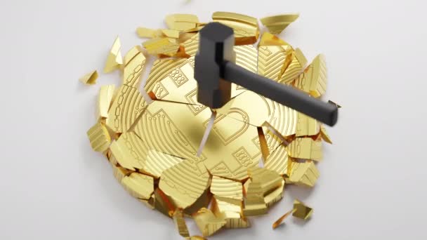 렌더링 Gold Bitcoin Break Hammer Fall Cryptocurrency Investment Technology Digital — 비디오