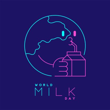 Süt kutusu renginde düzenlenebilir logo dünyası küresi, Dünya Sütü Günü 2022 konsepti, mavi arkaplan üzerinde izole edilmiş minimal düz tasarım çizimi, vektör alanı,