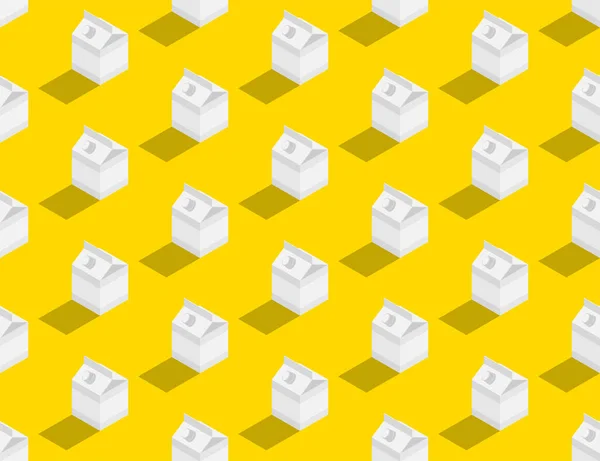 ミルクボックス3Dアイソメトリックシームレスパターン 世界ミルクデー2022のコンセプトデザインポスターとソーシャルバナーは スペースと黄色の背景に隔離された水平イラストを投稿します — ストックベクタ