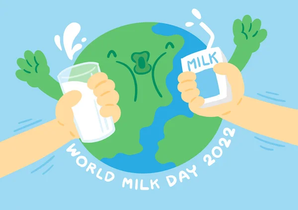 Wereld Bol Tussen Hand Houden Melkdoos Glas World Milk Day — Stockvector