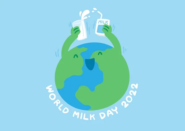 Globo Mundial Con Caja Leche Vidrio World Milk Day 2022 — Archivo Imágenes Vectoriales