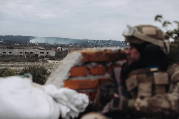 Український Захисник Лінії Фронту Війна Між Україною Росією — стокове фото