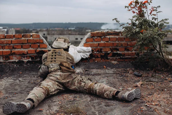 Difensore Ucraino Prima Linea Guerra Tra Ucraina Russia — Foto Stock