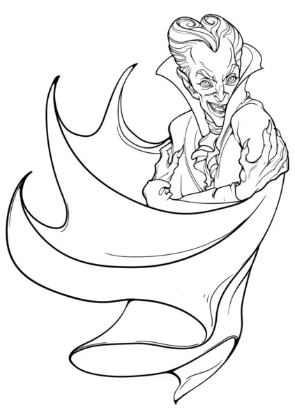 Kont Drakula siyah beyaz çizgi sanatı — Stok Vektör