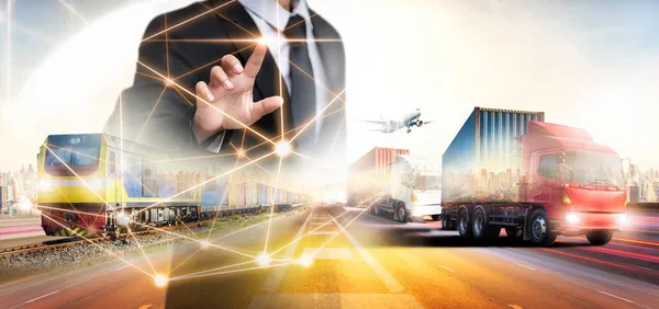 Wereldwijde Zakelijke Logistiek Import Export Transport Concept Container Truck Goederentrein — Stockfoto